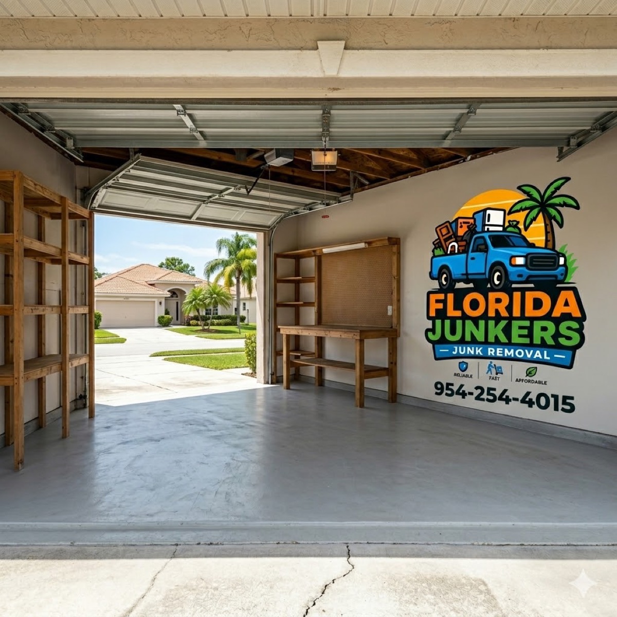 Clean empty garage after Florida Junkers